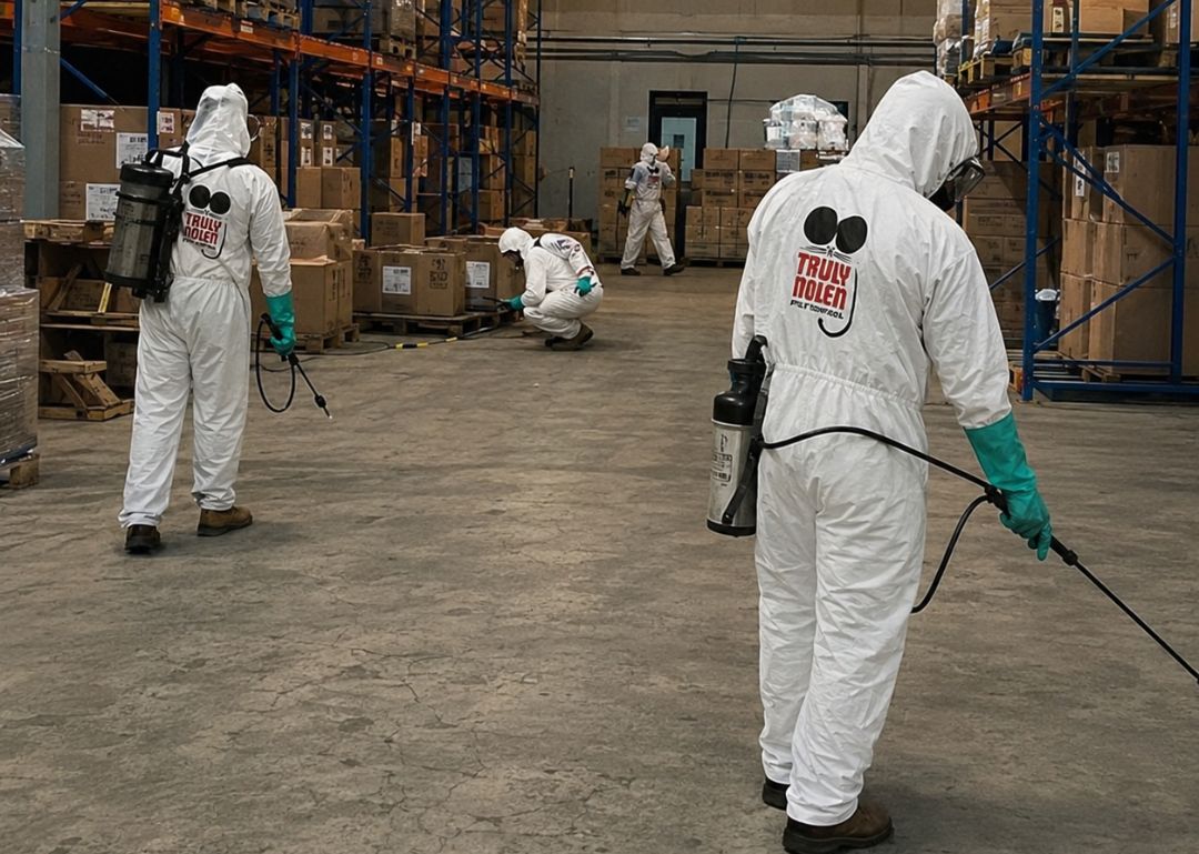 Equipe técnica da Truly aplicando produto de controle de pragas